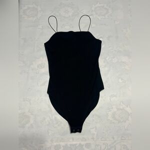 Wild Fable Black Ribbed Bodysuit with Green Label
